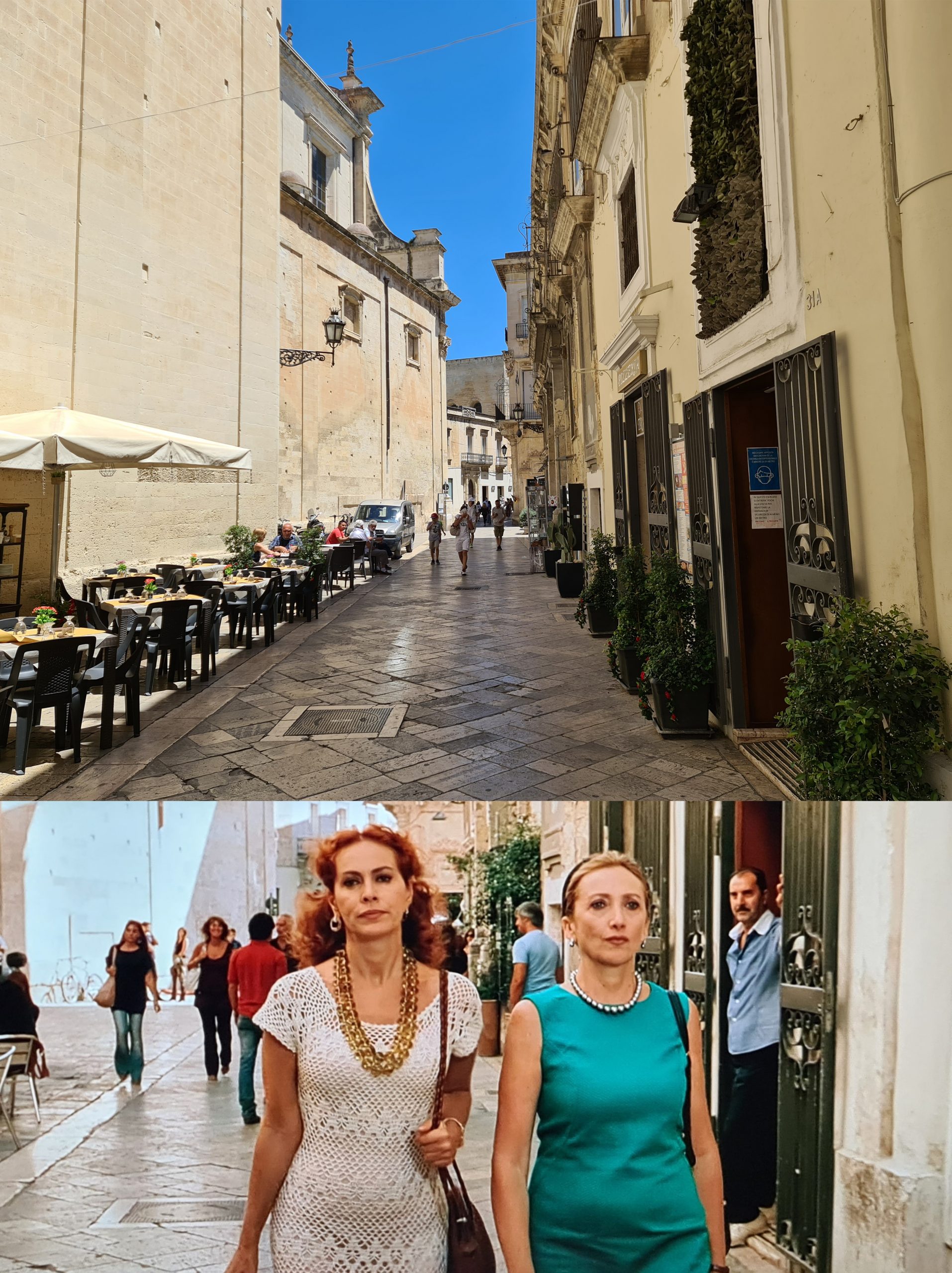 Lecce itinerario su Via Vittorio Emanuele II, dove è stata girata la famosa scena con Lunetta Savino e Elena Sofia Ricci su "Spiaggia libera"